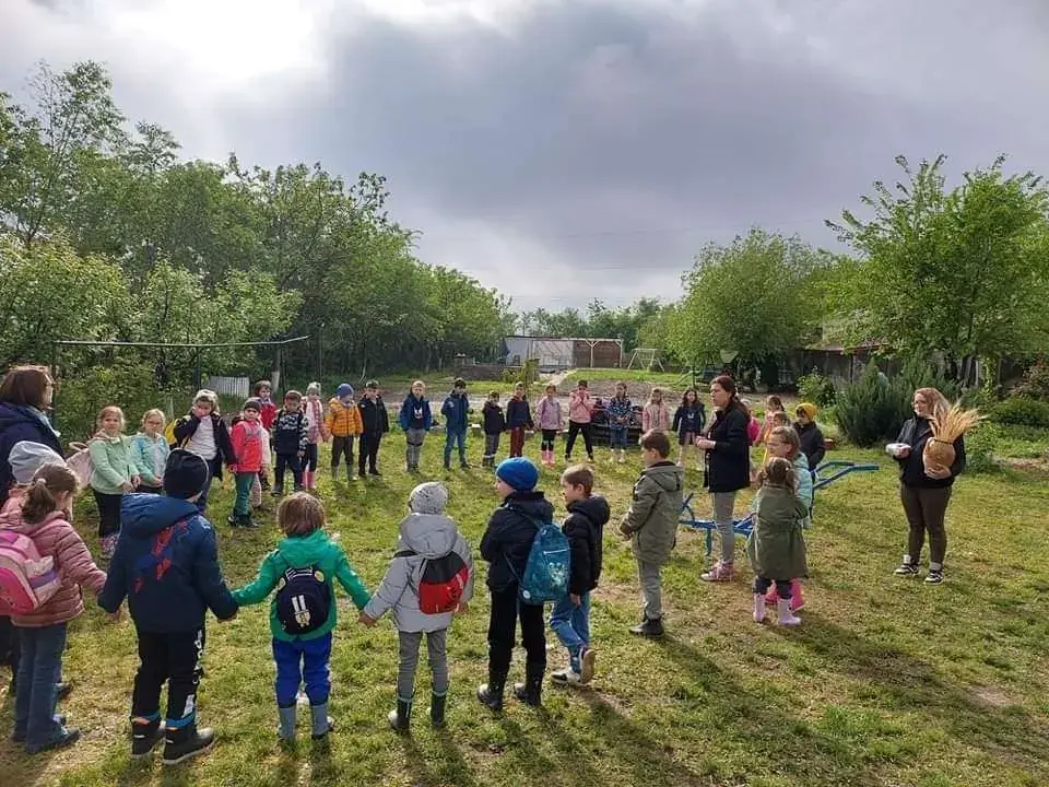 SEEDS Afterschool: copii jucându-se în cerc pe pajiște
