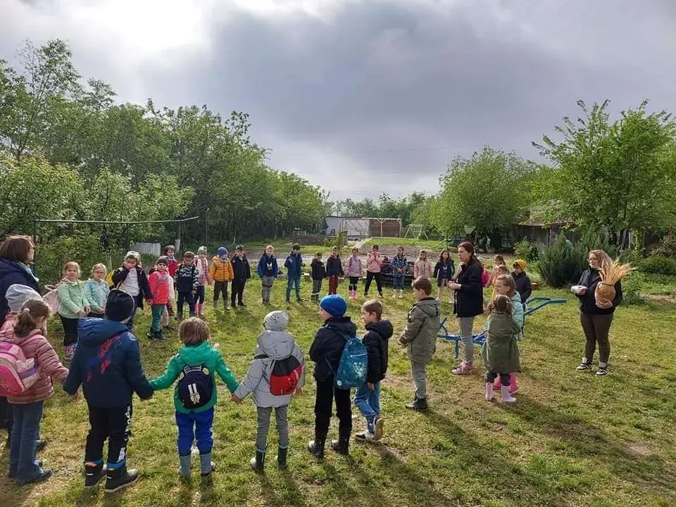 SEEDS Afterschool: copii jucându-se în cerc pe pajiște